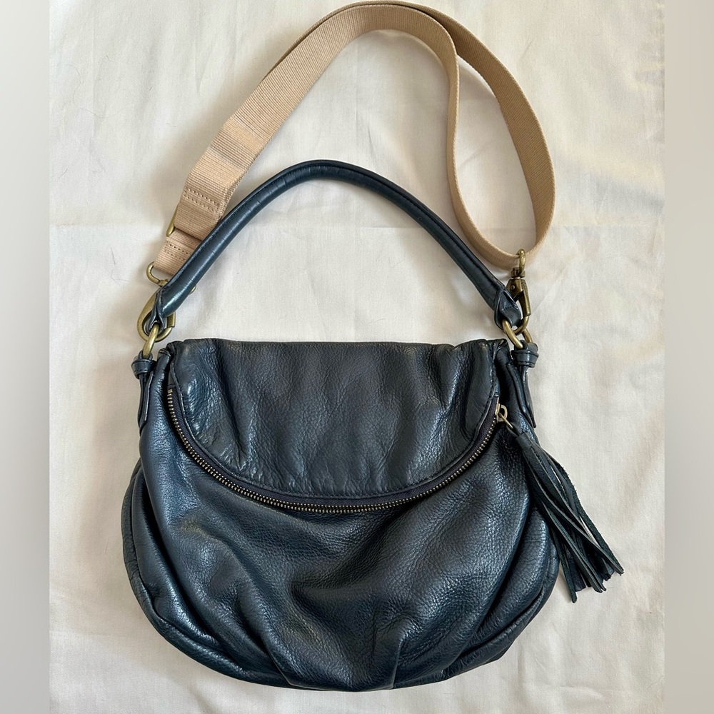 Margot Leather Hobo Crossbody Bag Purse Black